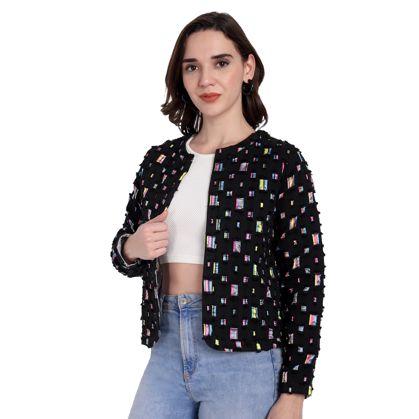 BLACK DENIM MULTI COLOR JACKET