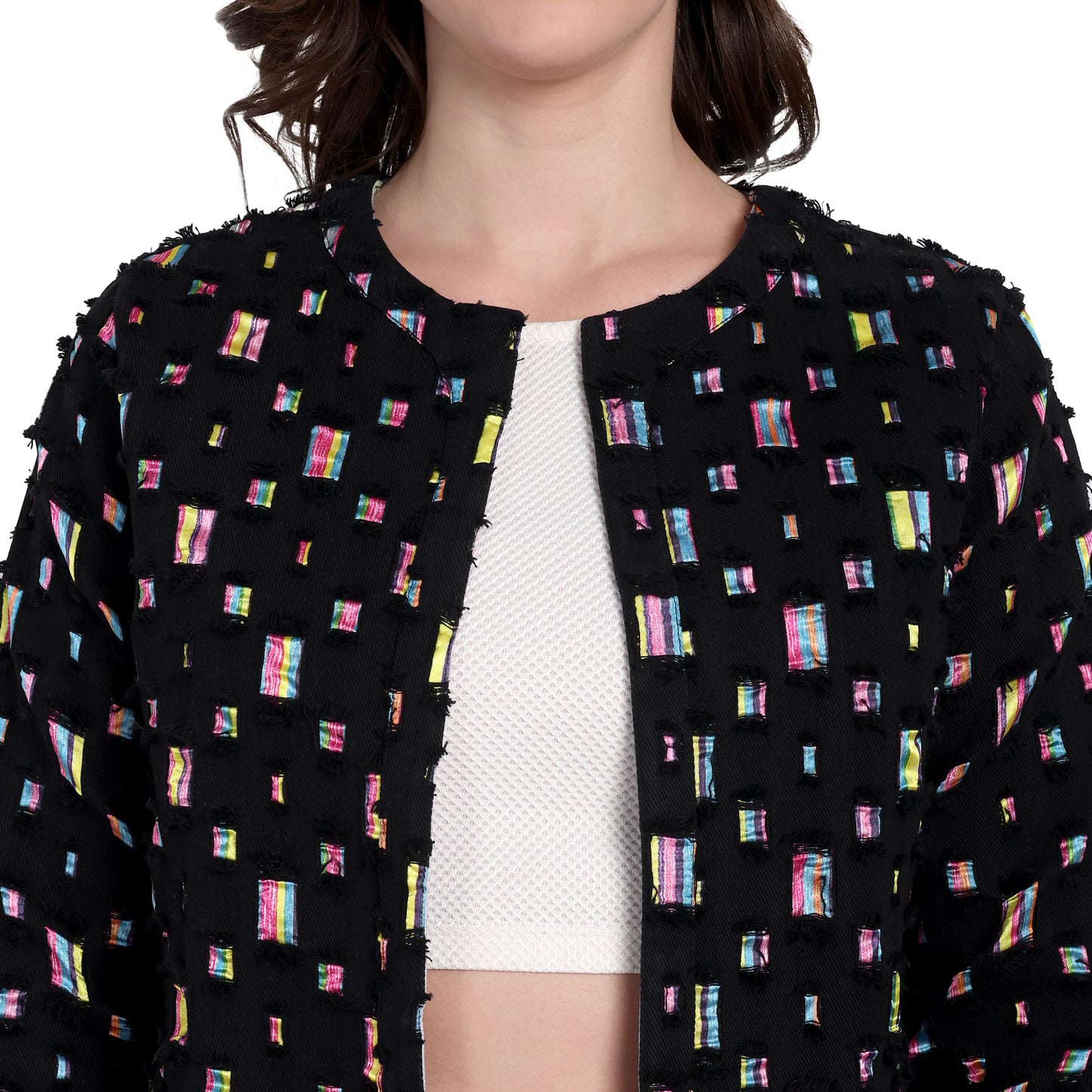 BLACK DENIM MULTI COLOR JACKET