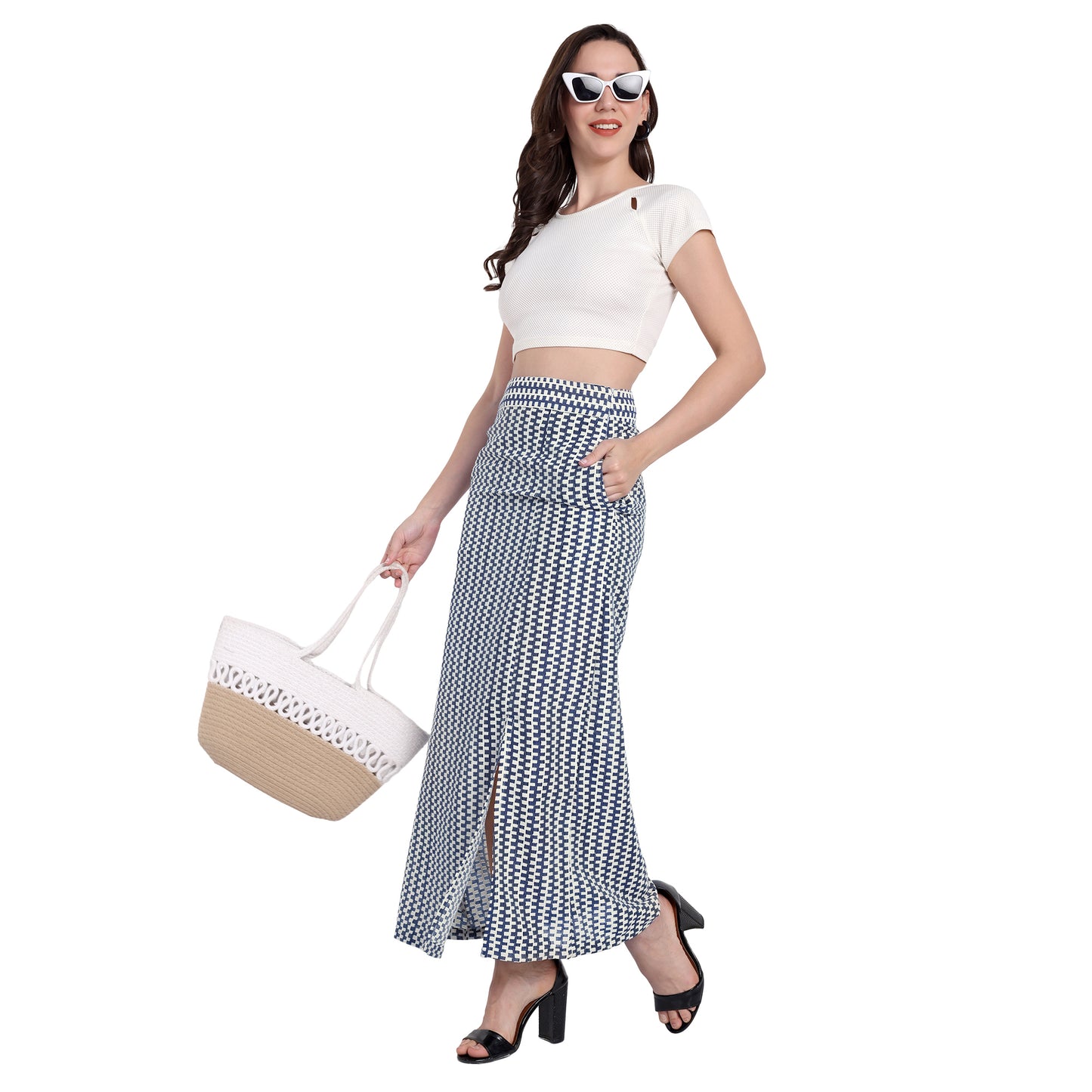 IVORY BLUE STRIP SKIRT