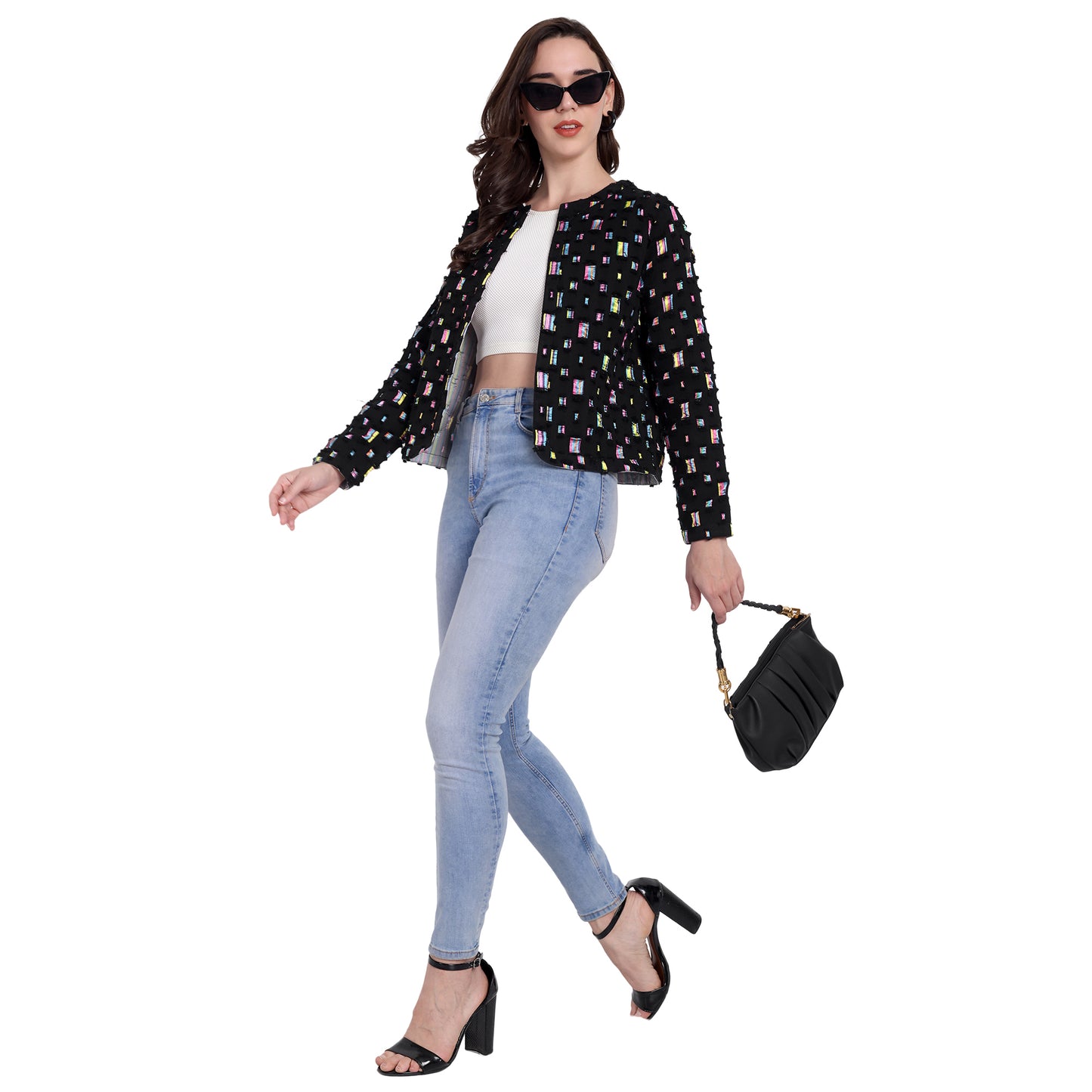 BLACK DENIM MULTI COLOR JACKET