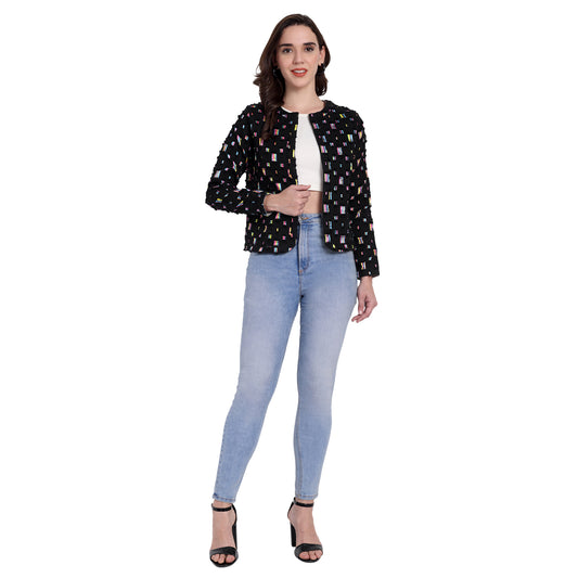 BLACK DENIM MULTI COLOR JACKET