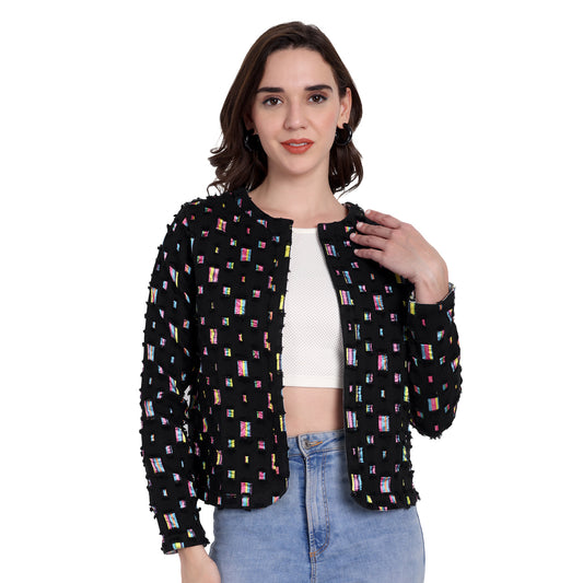 BLACK DENIM MULTI COLOR JACKET